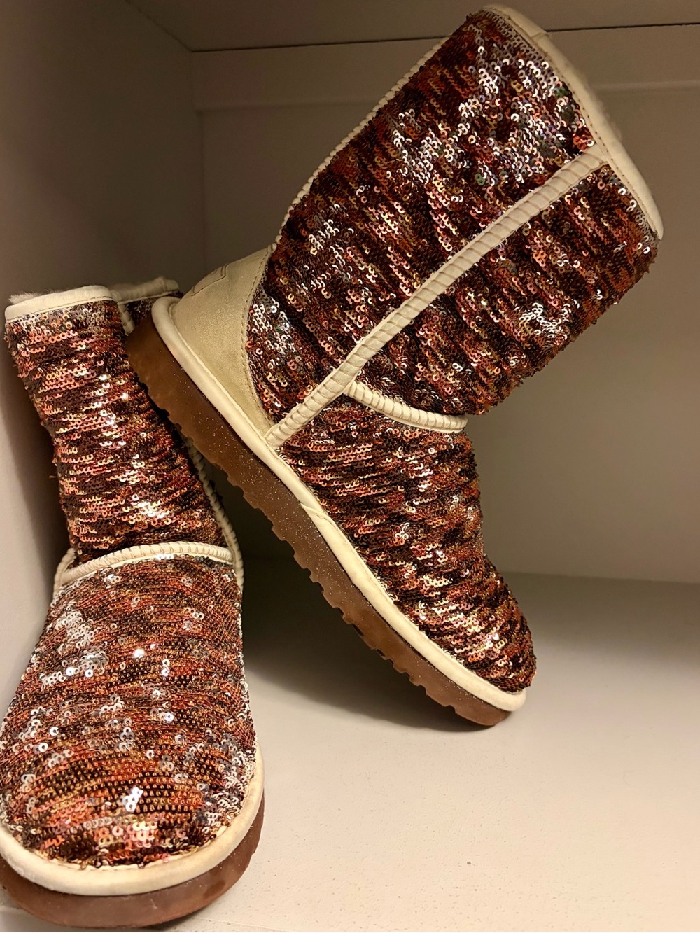 UGG Sequin Ankle Boots in Rose Gold Glitter